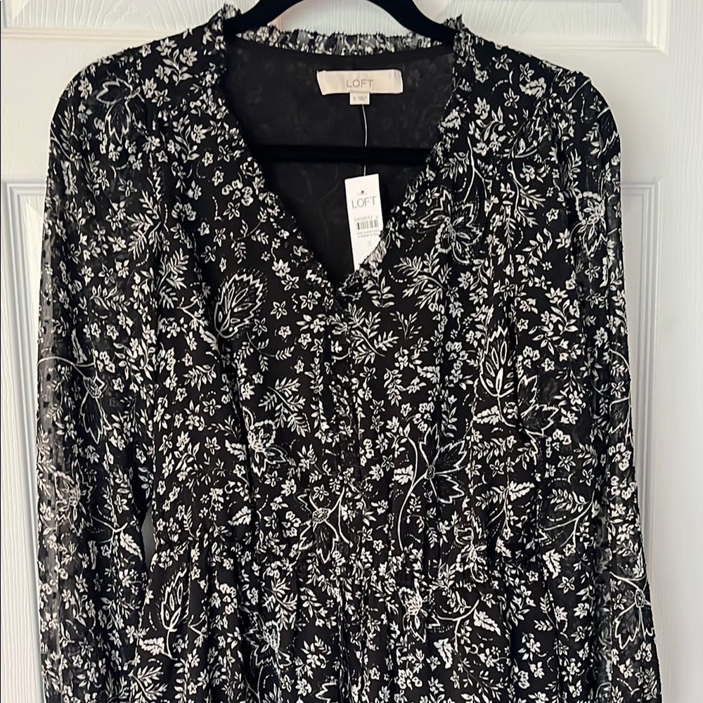 Loft black floral dress size small